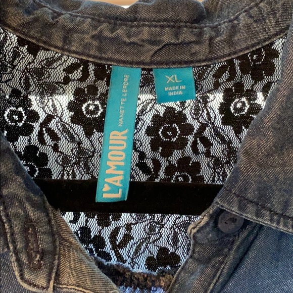 L’Amour Sleeveless Denim and Lace Top Size XL - Picture 3 of 3